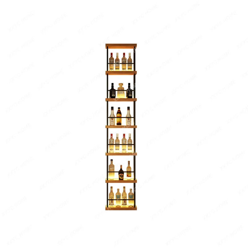 Simple Bar Pillar Wall Light-Emitting Wine Rack Wall Hanging Iron Wine Rack Display Rack Wine Cabinet Solid Wood