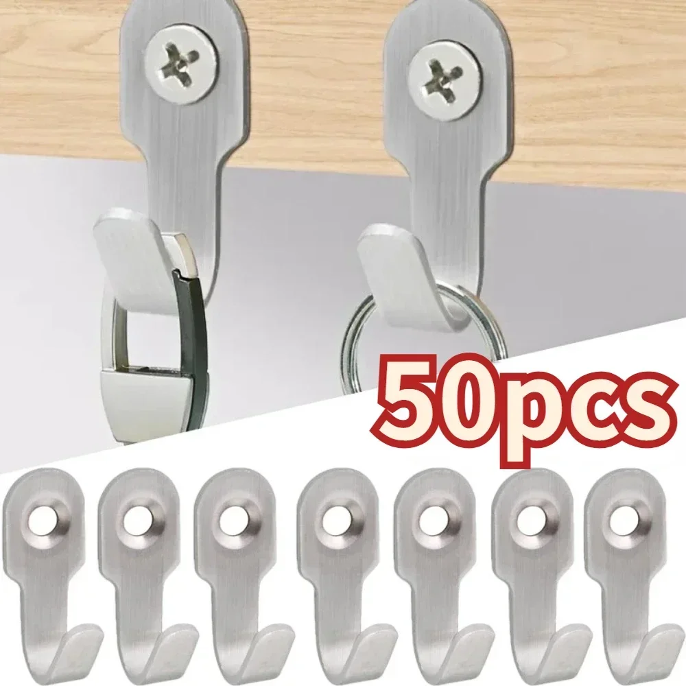 Mini gancho de acero inoxidable con artículos de tornillo, estante para llaves, perforación de pared, ganchos en forma de J, accesorios de cocina,