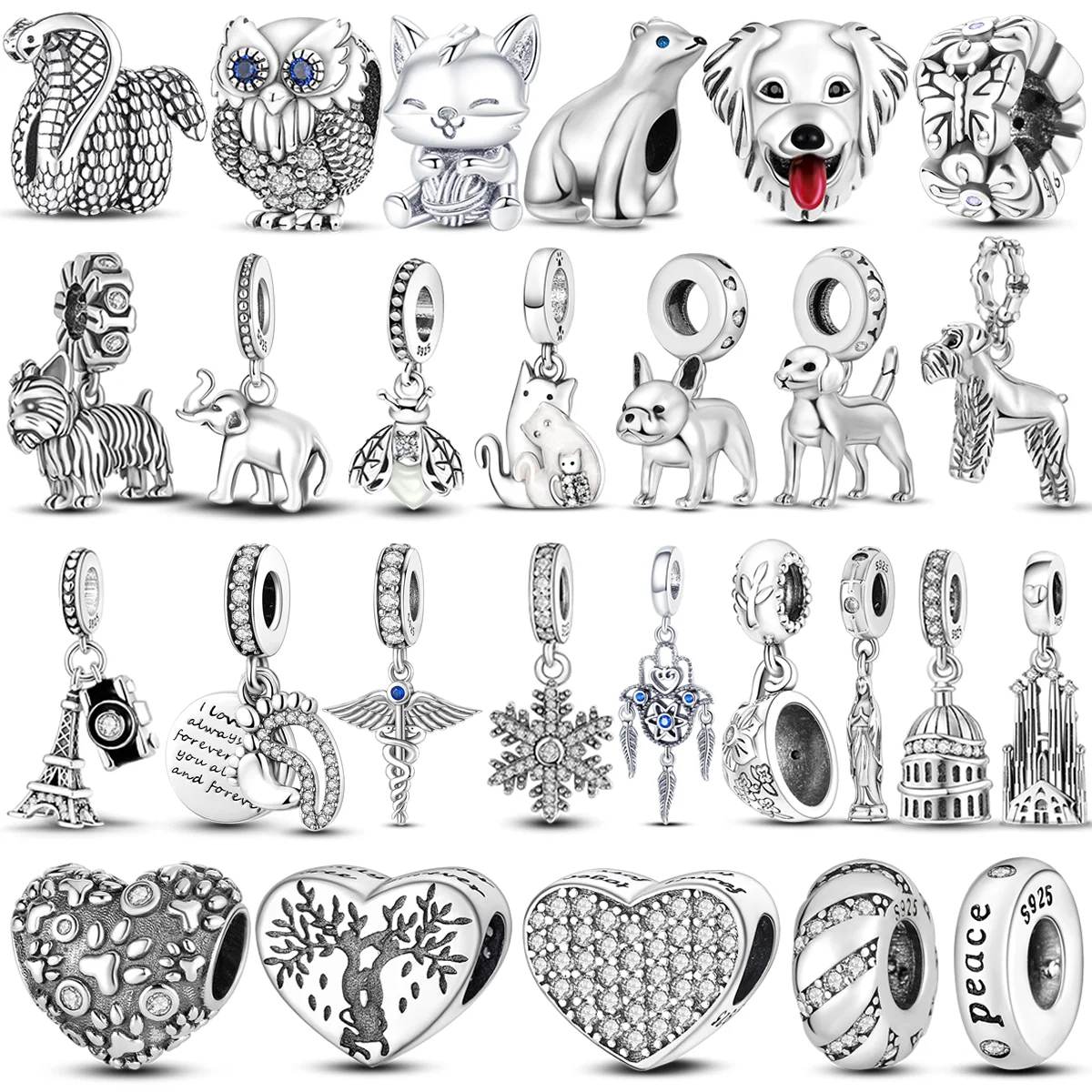 Бусины-подвески с инкрустацией цирконом, стерлинговое серебро 925 пробы, цветное сердце, змея, висячие, подходят для оригинального браслета, подвески, подвески, ювелирные изделия