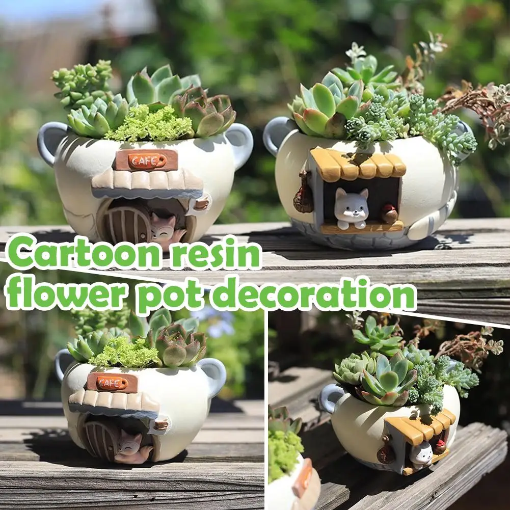 

Cute Kitty Resin Handmade Patterned Storage Basin Lightweight And Durable Garden Flowerpot Decoration