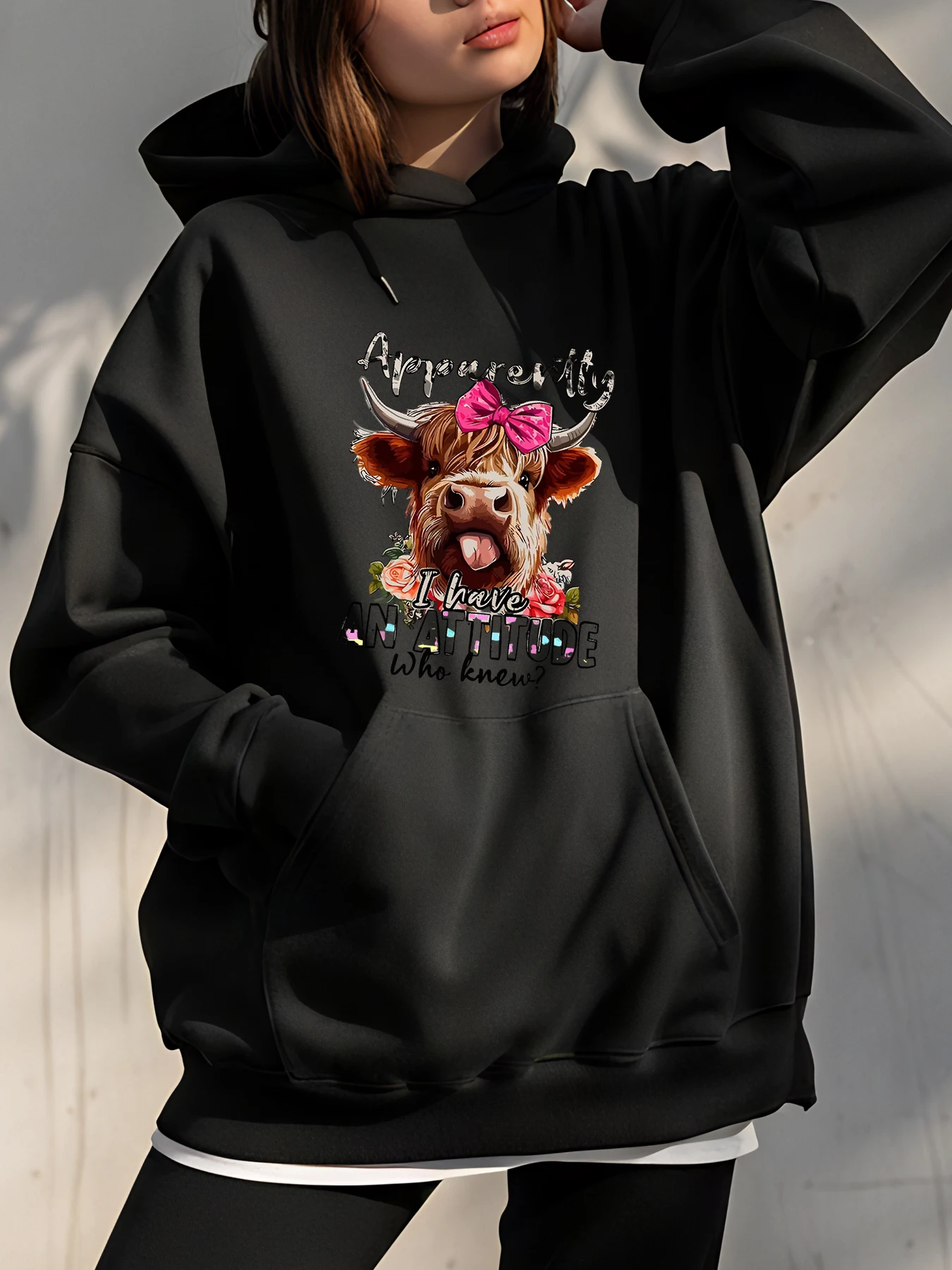

Толстовка с коровьим принтом, женская толстовка с милым животным дизайном и цветочным рисунком, повседневная уличная одежда, модная одежда для девочек и женщин