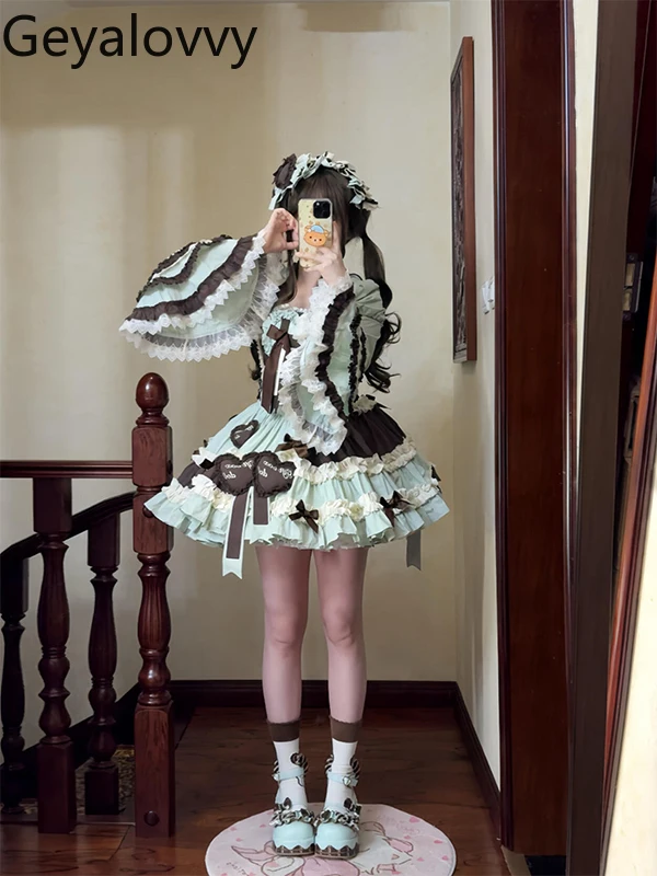 Zoete en schattige Lolita mouwloze Jsk-jurk met hoge taille en vest met lange mouwen Japanse stijl Prachtige elegante prinsessenjurk