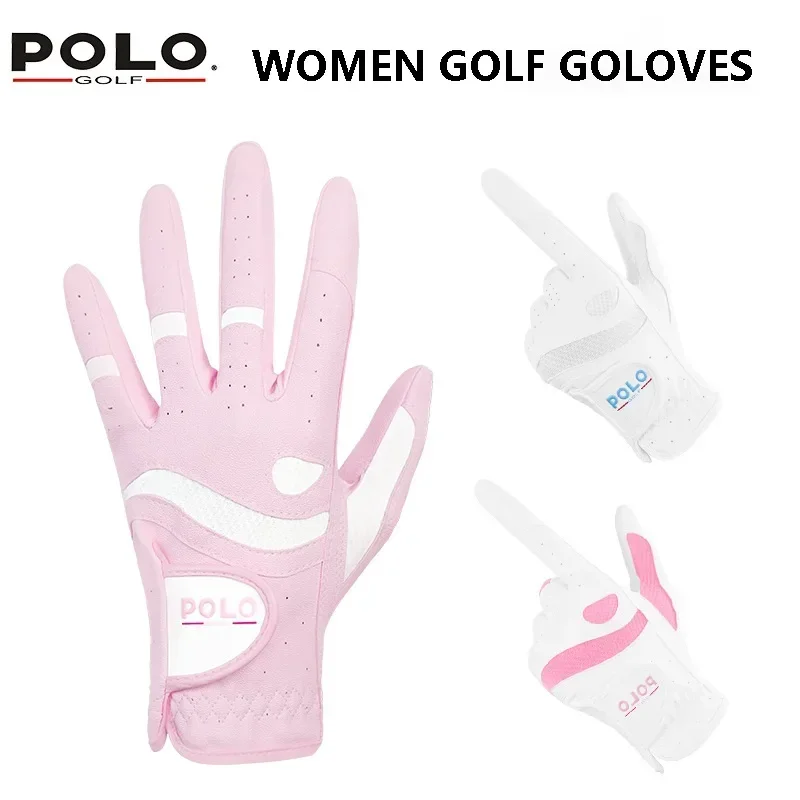 1 Pair Women Breathable Left Right Hand Golf Gloves Ladies PU Leather Skidproof Mittens Hook and Loop Anti-sweat Golf Gloves