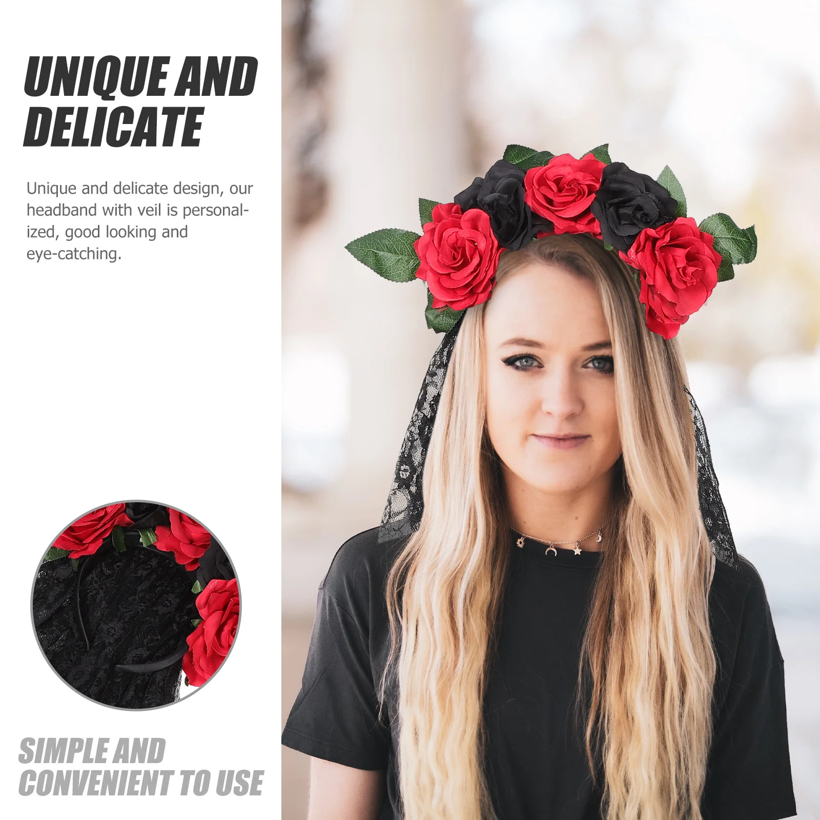 Halloween Gothic Flower Headband Veil Gothic Lolita Accessory for Women Cosplay Party Hair Decor Headband Veil