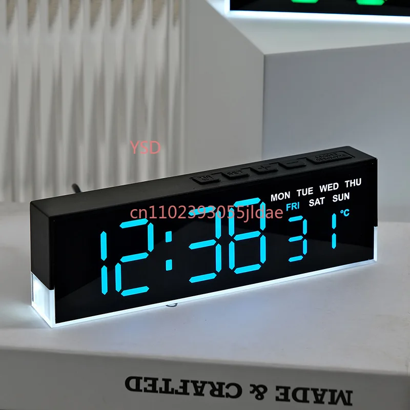 LED Bedside Alarm Clock, 5519 Multifunctional Clock with Ambient Light & Temperature