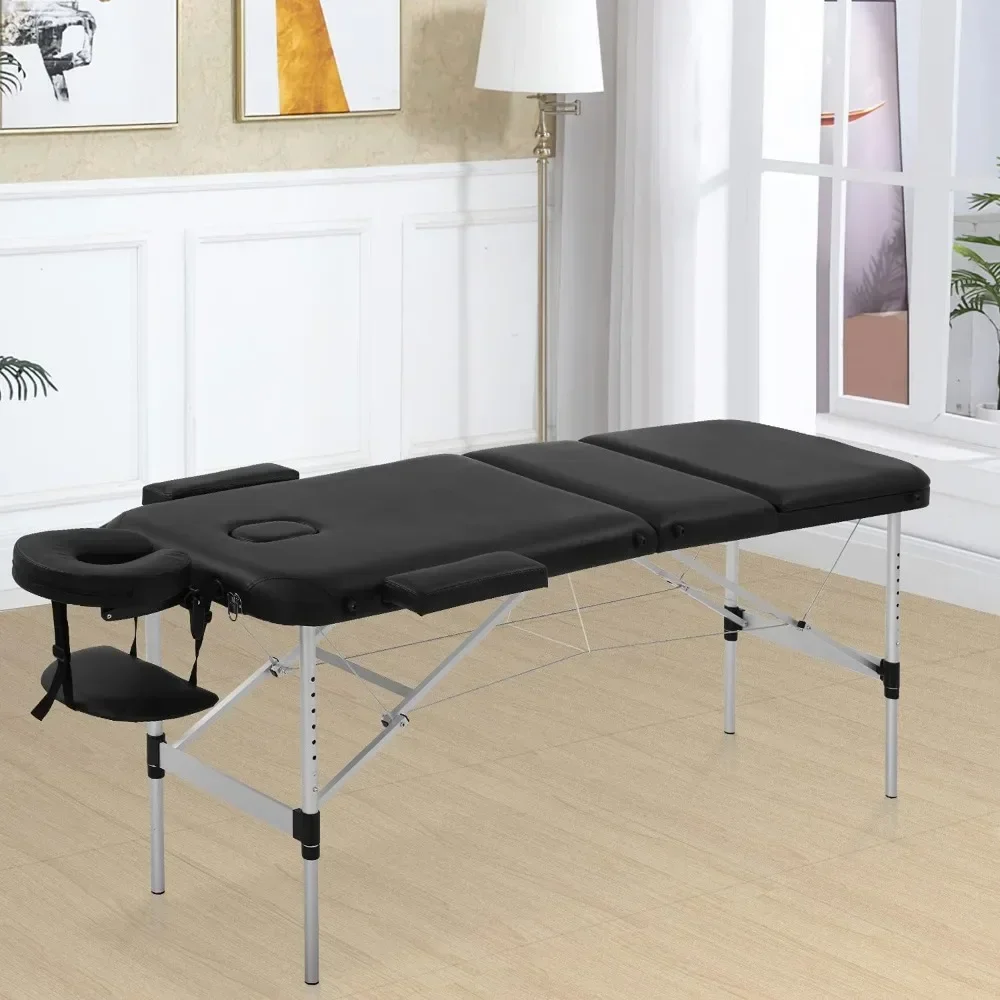 3 Folding 73 Inch Height Massage Table Portable Massage Bed Adjustable Aluminium Salon Bed Carry Case Tattoo Table Facial Bed