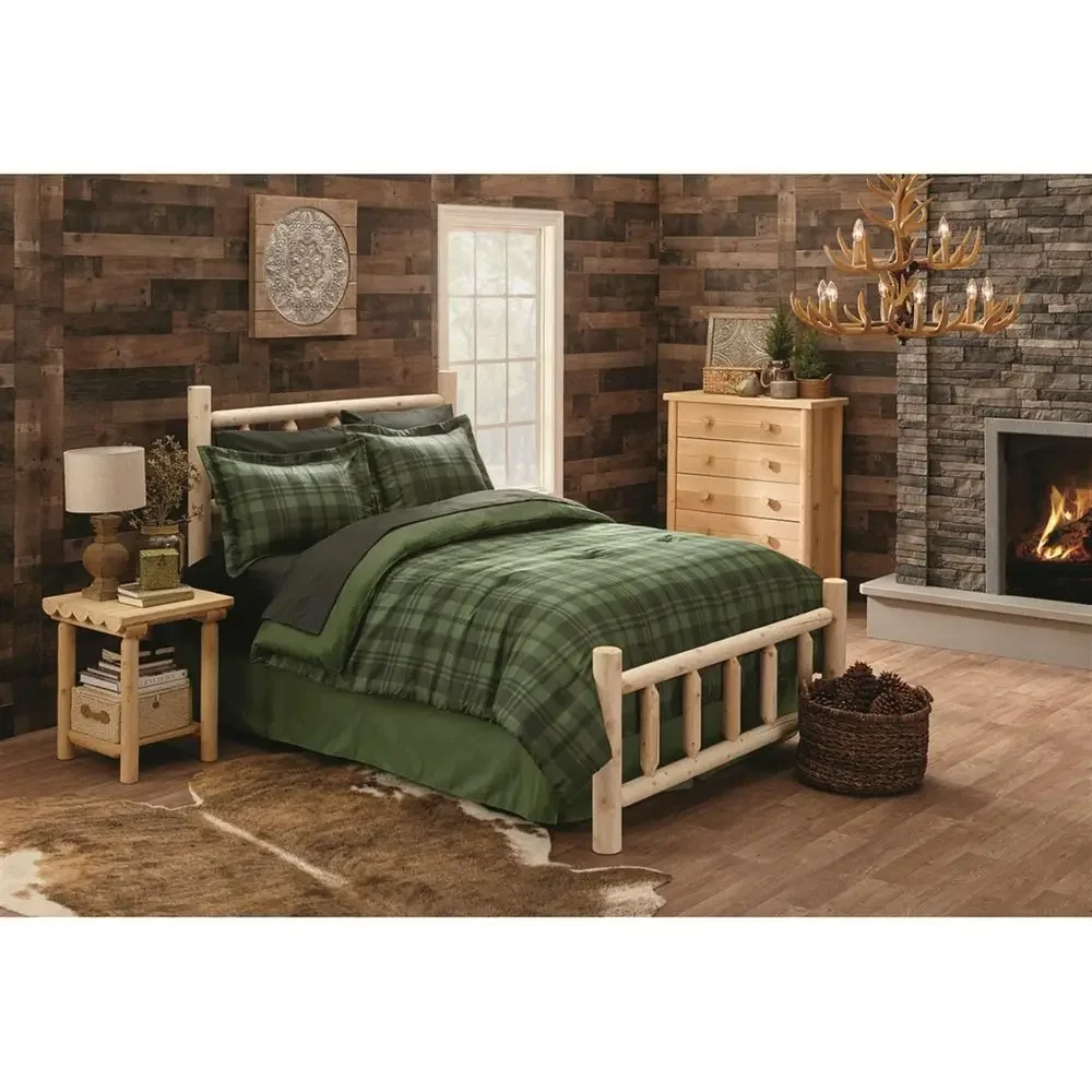 Rustic Cedar Log King Bed with Headboard and Footboard
