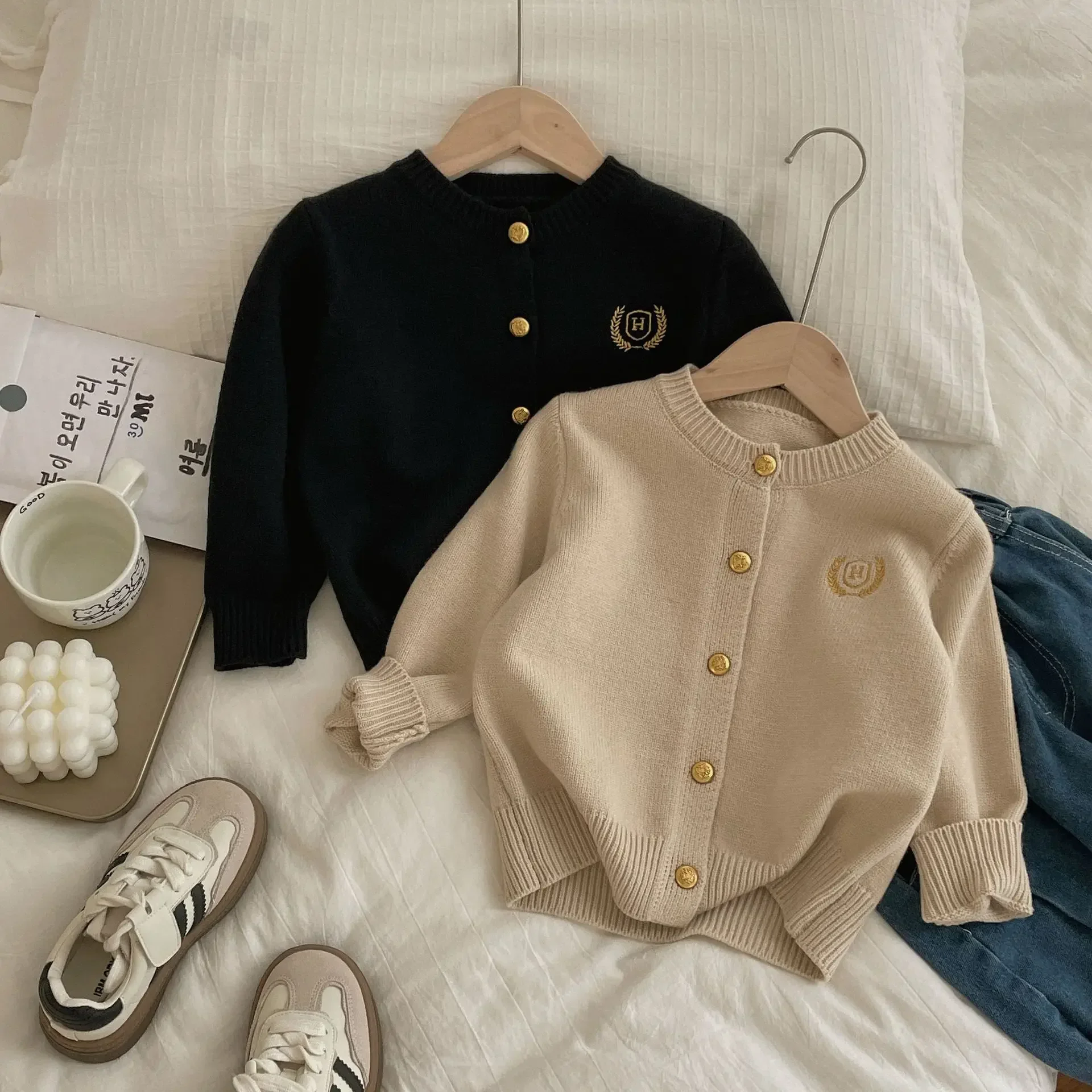 Fashion Baby Girl Boy Embroidery Cardigan Infant Toddler Child Sweater Long Sleeve Kid Knitwear Coat Casual Baby Clothes 18M-10Y