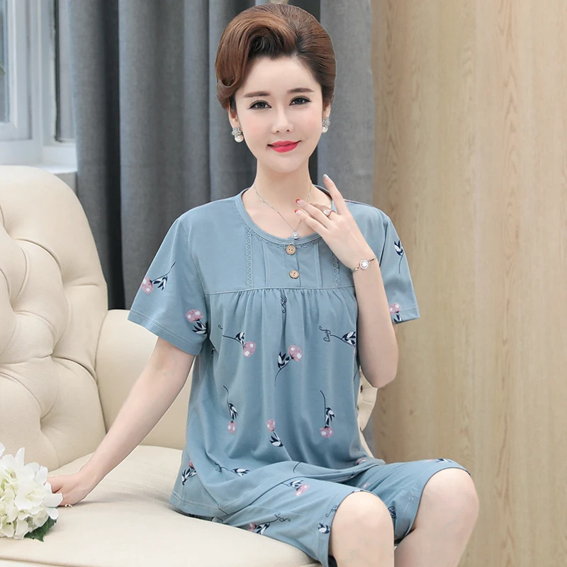 Fashion Flower Print Pajamas Set Summer Cotton Sleepwear For Women Casual Home Wear Ladies Night Big Size Pijamas Pyjamas M-XXXL