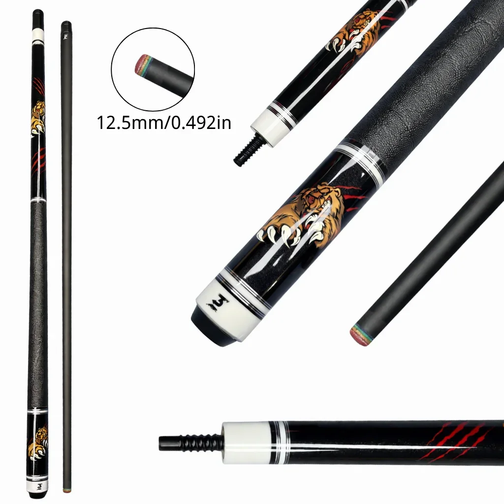 Pool Cue 12.5 mm Low Deflection Billiard Cue Stick with Multi Layer Color Tip Genuine Leather Wrap High End Decorative Graphic P
