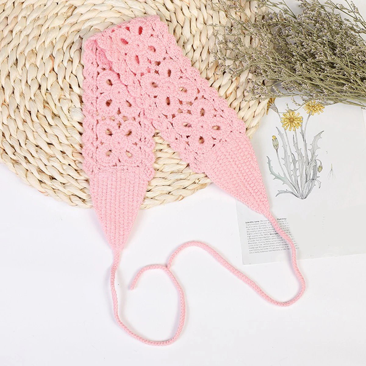 1 gestricktes Haarband mit Blumenmuster, buntes gewebtes Band, vielseitiges Haar-Accessoire, süßes Mädchen-Haarband – Detail 2
