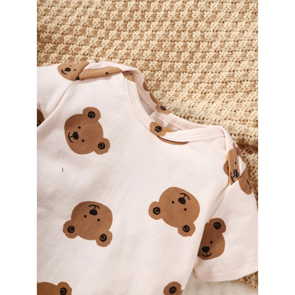 0-9 Months Newborn Baby Boy 4PCS Clothing Set Bear Print Short/Long Sleeve Bodysuit+Pants+Hat+Sock Cute Baby Photograph Outfit