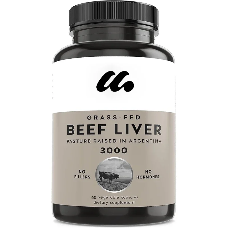 Grass fed dried beef liver capsules, energy immune and liver support supplements, non GMO, 60 capsules