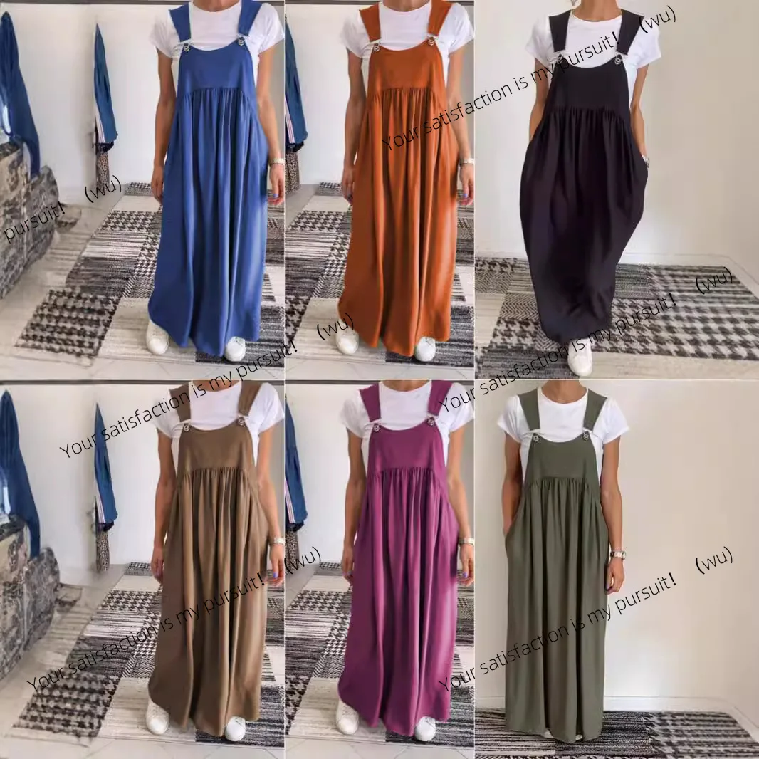 

Summer new European and American hot-selling women's suspender cotton and linen dress long dress