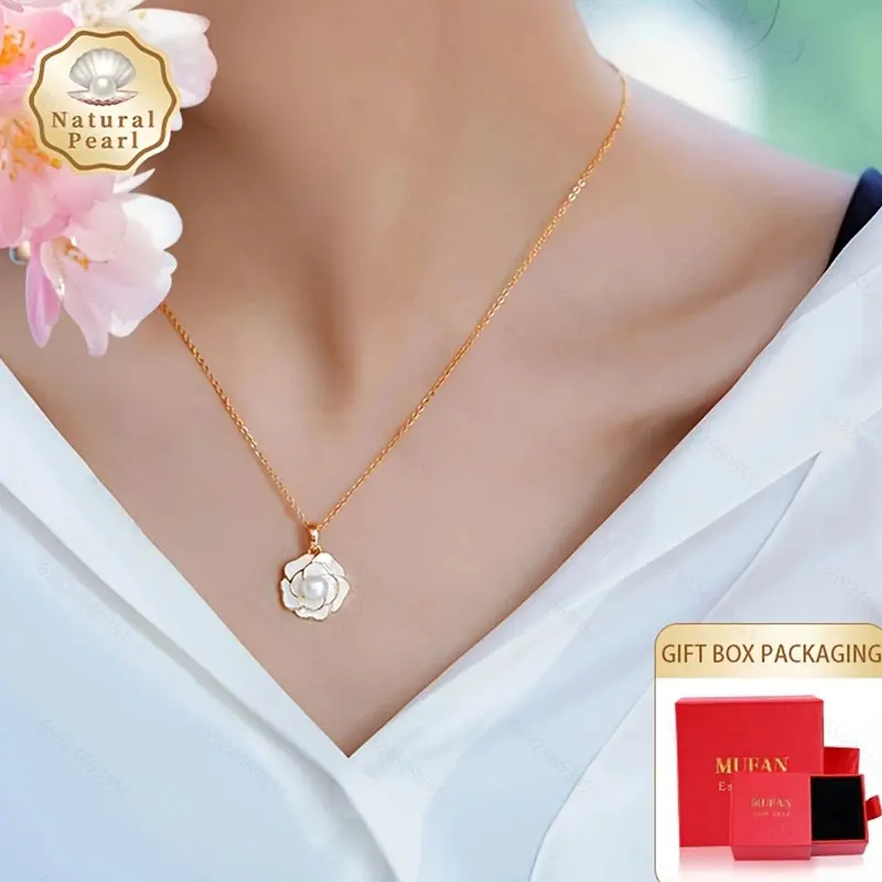 

Mufan Jewelry Fashion Pendant Necklace Approx. 6mm High Luster Slightly Flawed Freshwater Pearl Rose Glaze Craft Gift Boxed