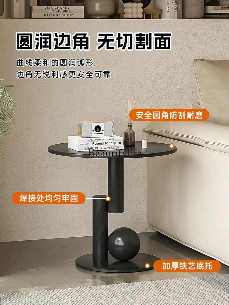 

09Living room sofa side few 2025 new apartment light luxury high-end small balcony small creative small round table