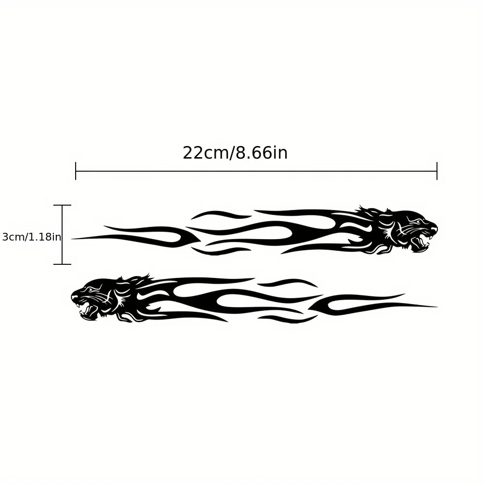 2PCS New Tiger Flame Vinyl Car Stickers, Cartoon Animal Creative Window Decor Accessories for Vehicle Styling