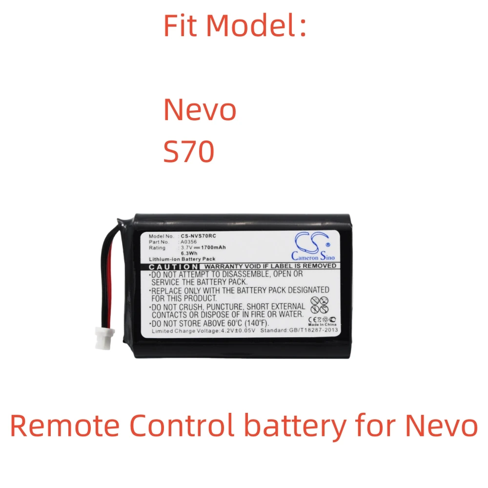 Li-ion Remote Control Battery for Nevo,3.7V,1700mAh,S70,A0356