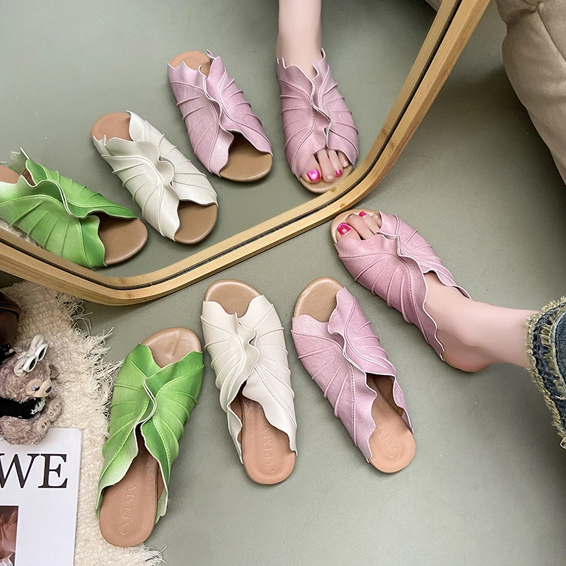 

Женские тапочки, модная удобная плиссированная женская обувь 2024, летние повседневные сандалии роскошного дизайна, Sandarias De Muje, тапочки