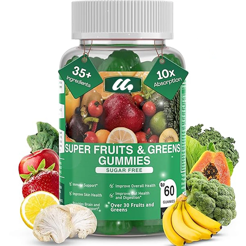 Sugar Free Fruit and Vegetable Gummies-35+green, Fruit and Vegetable Vitamins, Ideal Fruit and Vegetable Supplement (60 Gummies)