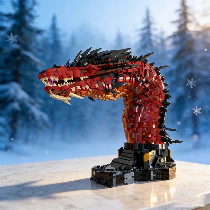 5421 piezas MOC Hobbit El Señor de los Anillos Dragón de Fuego Smaug Inspirado en el Busto, Modelo de Juguete, Bloques de Construcción, Regalos Festivos, Idea de Construcción