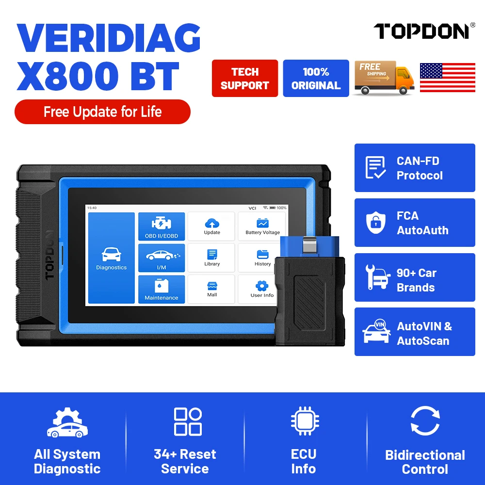 VeriDiag X800BT Bluetooth Auto Fault Detector, Multi-Brand Vehicle All Module Diagnosis, Permanent Free Software Upgrade No Annual Subscription Fee