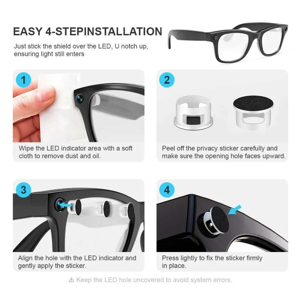 LED Blocking Accessories LED Light Blocking Stickers for Ray-Ban Meta Wayfarer, Skyler, Headliner (Gen2), Meta Glasses