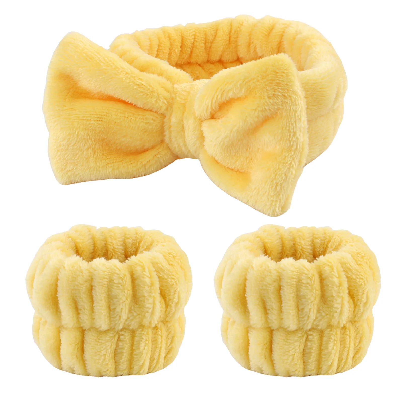 Nieuw Gezicht Wassen Polsband Hoofdband Set Fleece Huidverzorging Bowtie Haarband Polsmanchetten Voor Make-Up Douche Tiener Meisjes