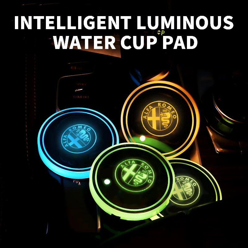 1/2 Pcs Car Luminous Coaster Non-Slip Mat For Alfa Romeo Giulia Stelvio Giulietta 156 159 147 Mito Tonale Brera Disco Vol