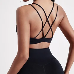 Solid Color High Strength Shockproof Women Fitness Sport Bra Top Soft Tight Cross-Training Jogging Yoga Underwear With Chest Pad