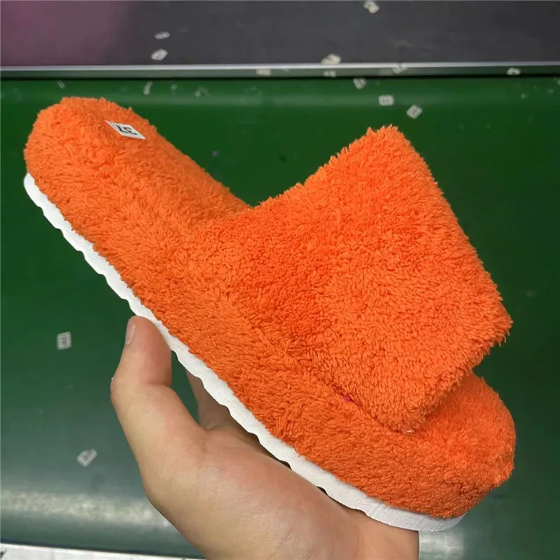 2022 Women New Luxury Brand One-word Thick-soled Warm Furry Women's Shoes Embossed Cotton Drag Outdoor All-match Casual Slippers