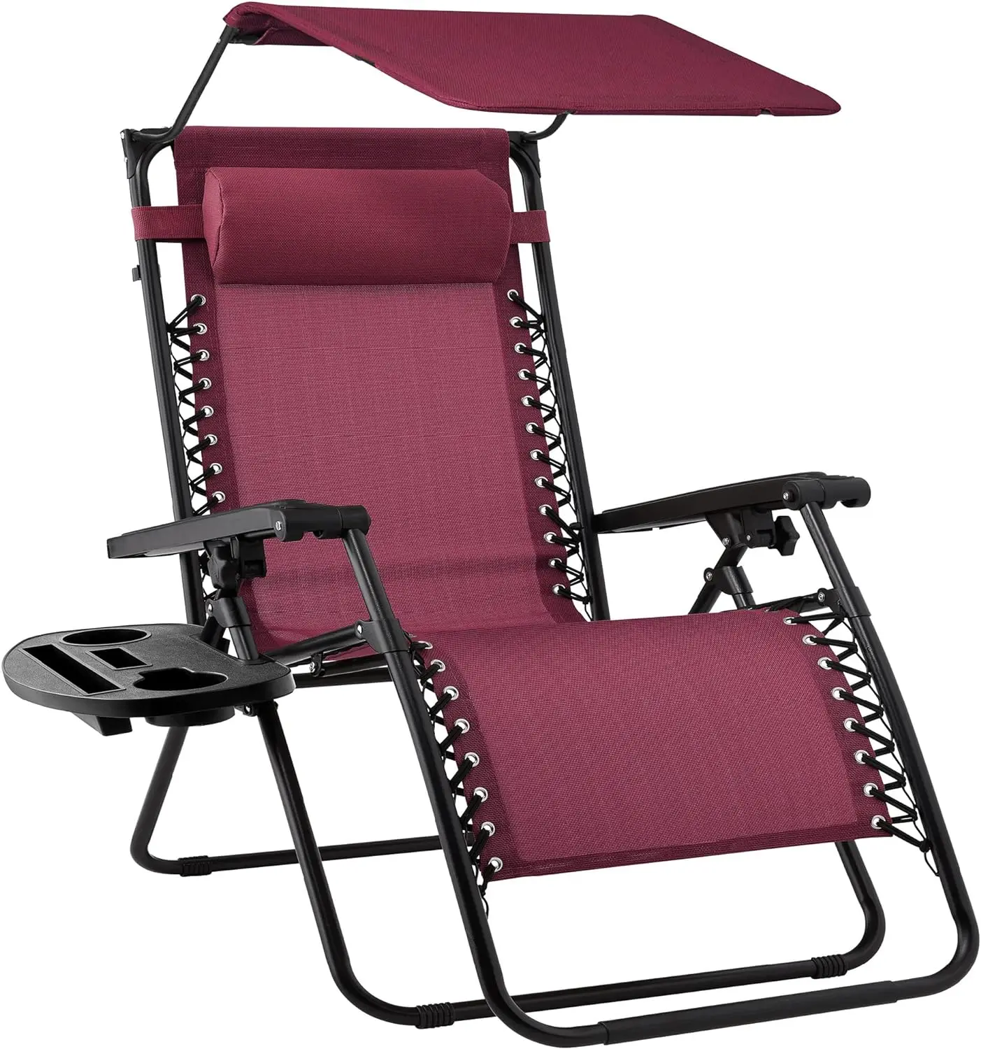 

Folding Zero Gravity Outdoor Recliner Patio Lounge Chair w/Adjustable Canopy Shade, Headrest, Side Accessory Tray, Textilene