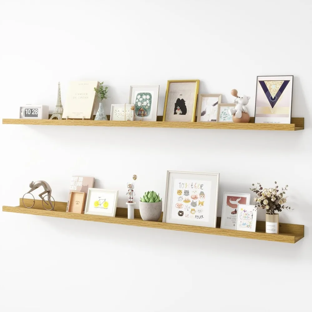 Picture Ledge Shelf, Wood Long Floating Shelves for Wall,Set of2,56 inch Picture Ledge Shelves, Photo Ledge Nursery Book Shelves