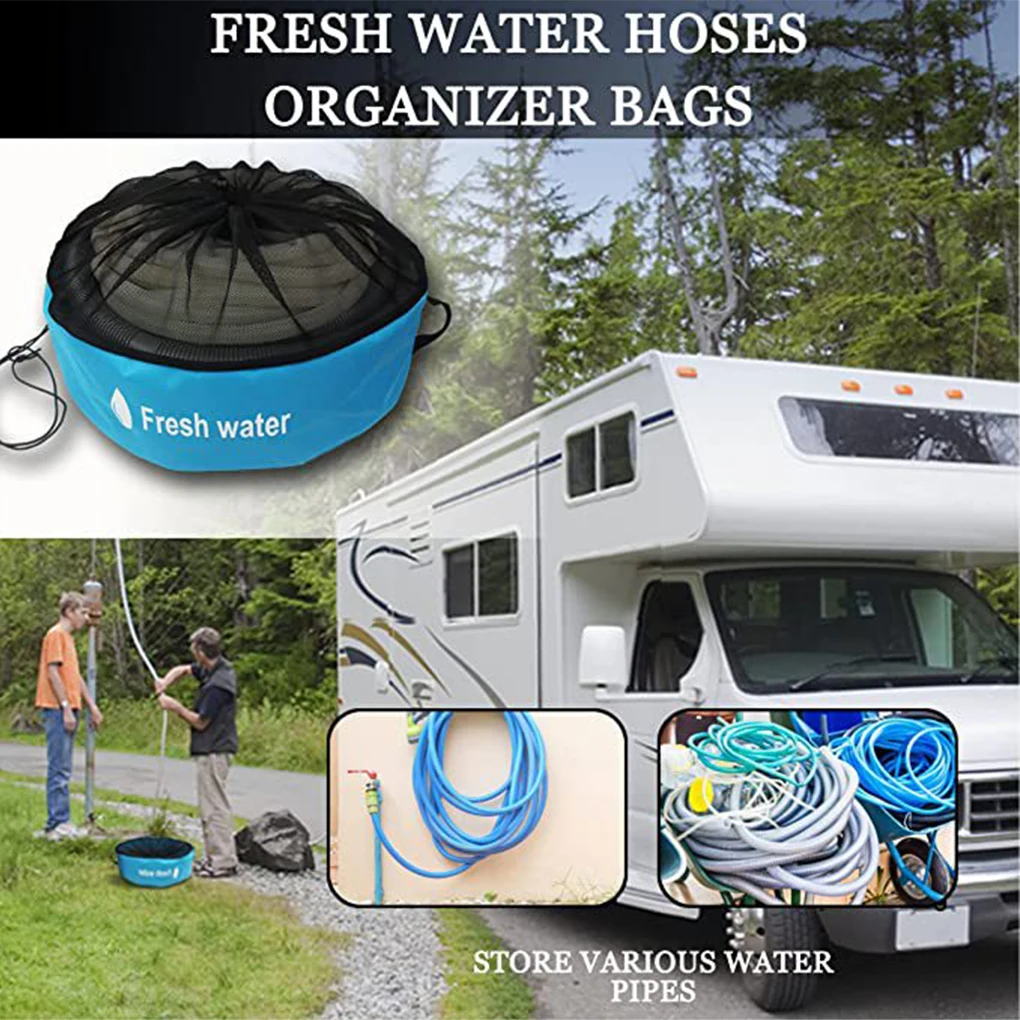 RVs Caravans Motorhome Hose Fuel Storage Bag Indoor Drawstring Pouch Camping Hiking Cargo Folding Organizer Blue