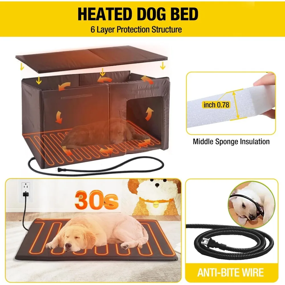 Perrera grande con aislamiento para perros al aire libre, 59 pulgadas, marco de hierro, diseño a prueba de invierno