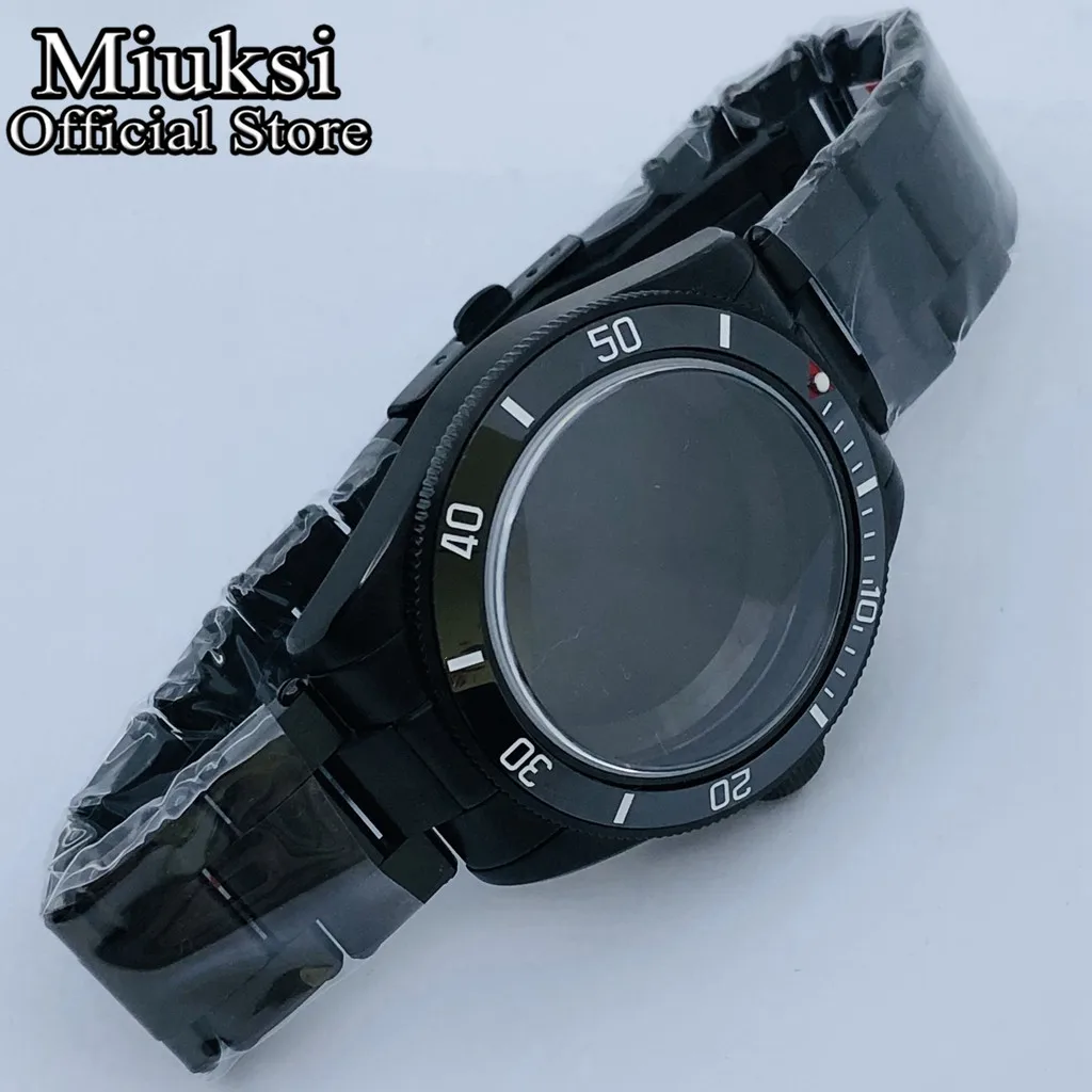 Miuksi 39mm black watch case black blue green red silver bezel domed sapphire glass fit NH35 NH36 NH34 ETA2824 PT5000 movement