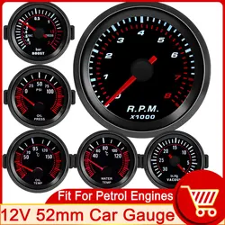 Tacómetro automático con lente ahumada HD de 52mm, LED blanco, medidor de 0-8000 RPM, barra de calibre de refuerzo para coche, Psi, temperatura del agua al vacío, medidor de presión de aceite