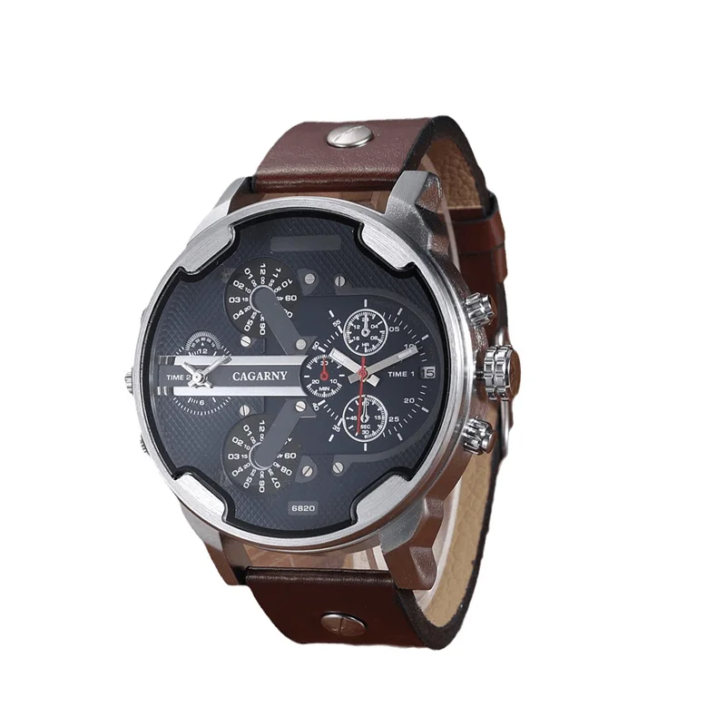 Cagarny Watch 6820 Dual Display Watch Men Military Relogio Masculino Sport Casual Men's Quartz Leather Strap Watches Male Clock