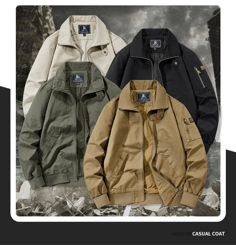 

025 Spring/Summer Men's Pure Cotton Jacket - Mid-Young Model - Pure Cotton Casual Loose-Fitting Jacket with Zipper - Flight Coat