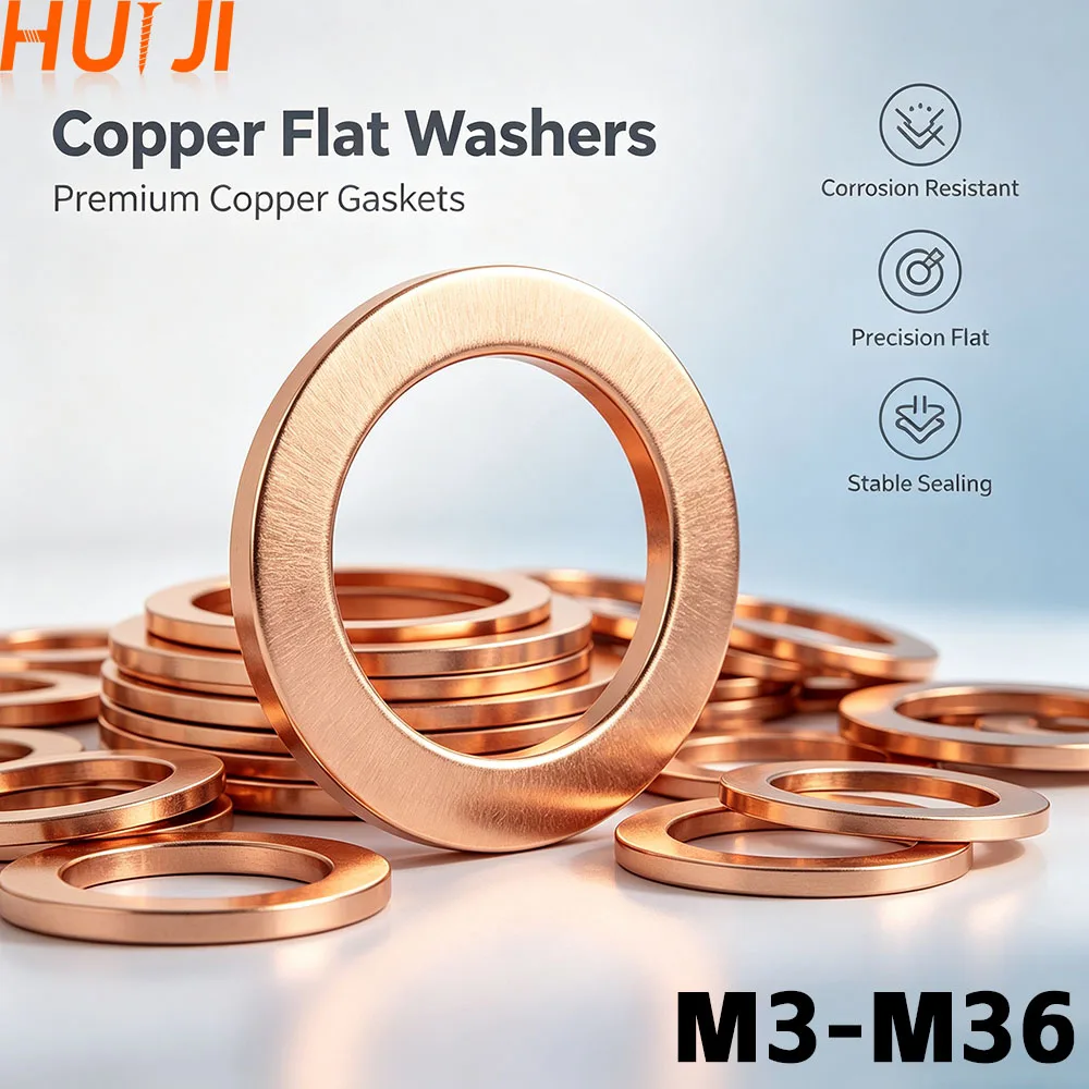 Solid Pure Copper Flat Sealing Washers M3-M36 Motorcycle Oil Plugs Gaskets Vehicle Sump Plumbing Seal Spacpers Oring Fasterner