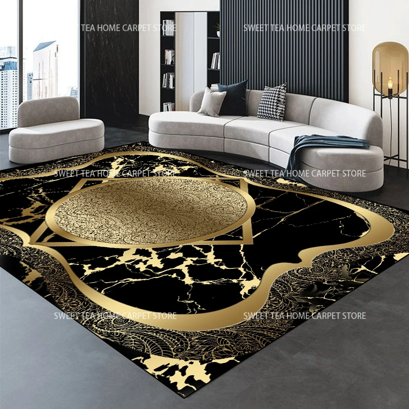 Modern Golden Luxury Carpet Large Living Room Decoration Home Rugs Non-slip Bedroom Mat Customizable Coffee Table Lounge Rugs