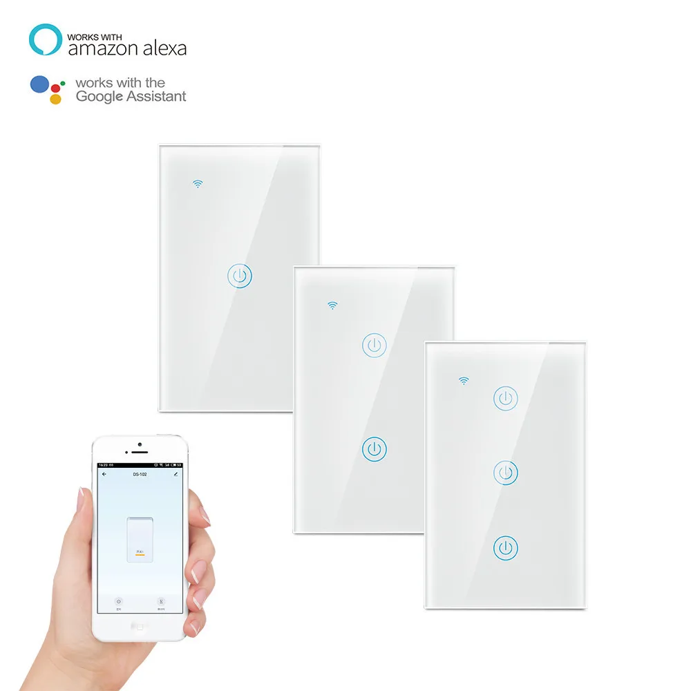 EUA/Austrália Padrão 3gang Controle Remoto WiFi Interruptor de Toque Casa Inteligente Suporta Controle de Voz Versão de Fio Neutro