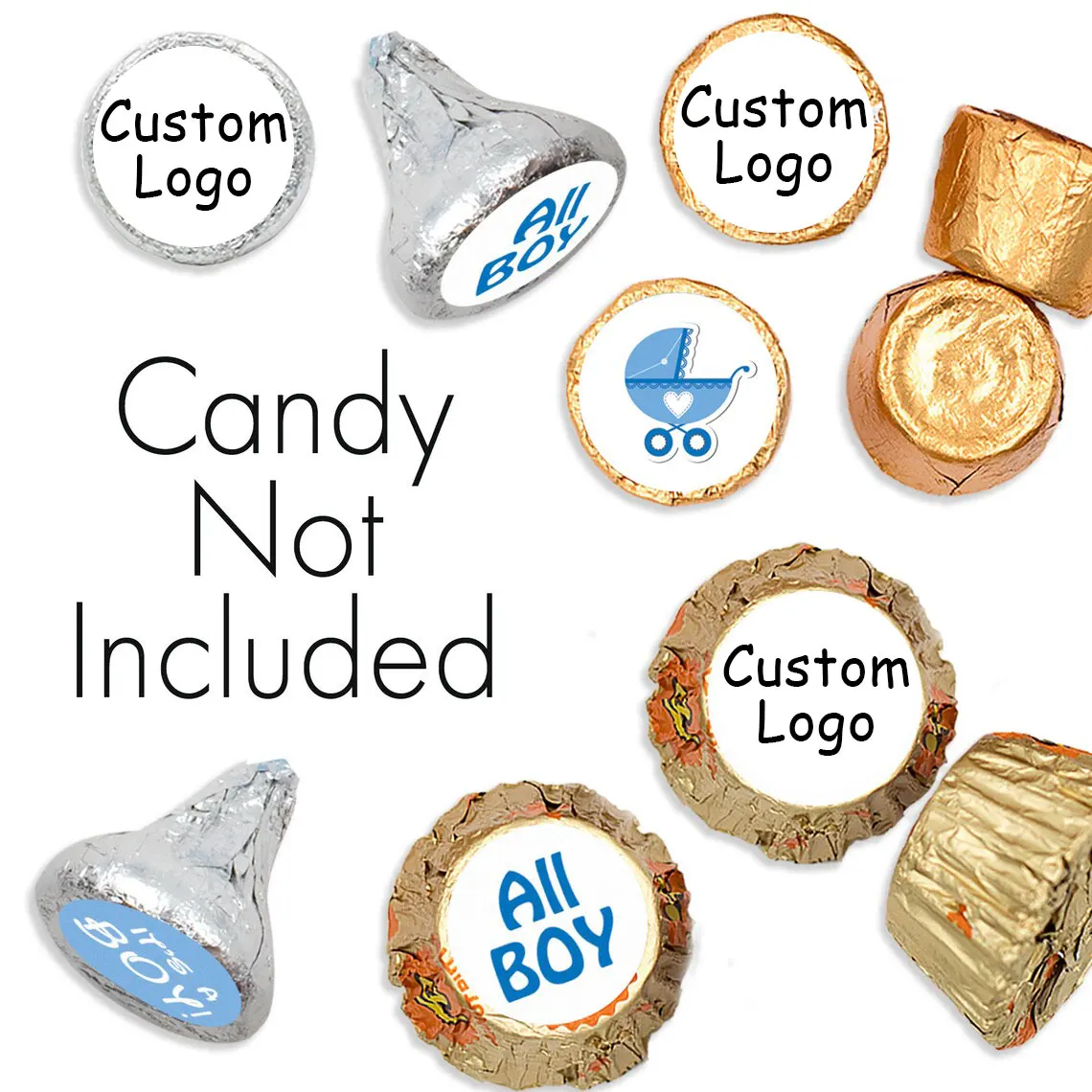 Pegatinas personalizadas de Hershey Kiss, logotipos personalizados para cumpleaños, Baby Shower, dulces, favores, etiquetas de Chocolate