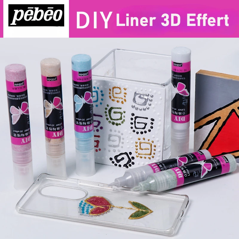 1PC Pebeo 3D Effect Liner Pen 25ml Shiny Color Pen Type Waterproof Acrylic Paint for DIY Canvas,Glass Painting Boards and Wood