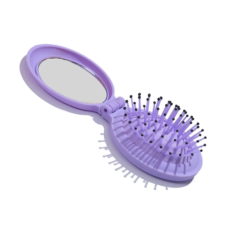 1 Pcs New Girls Portable Mini Folding Comb Airbag Massage Round Travel Hair Brush with Mirror Cute Oval Shape Party Gift