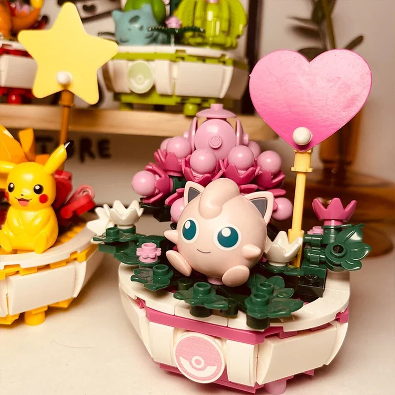 Pokemon Building Block Pikachu Charmander Squirtle Plant Potted Jigglypuff Mini Scene Model Brick Figure Toys For Christmas Gift