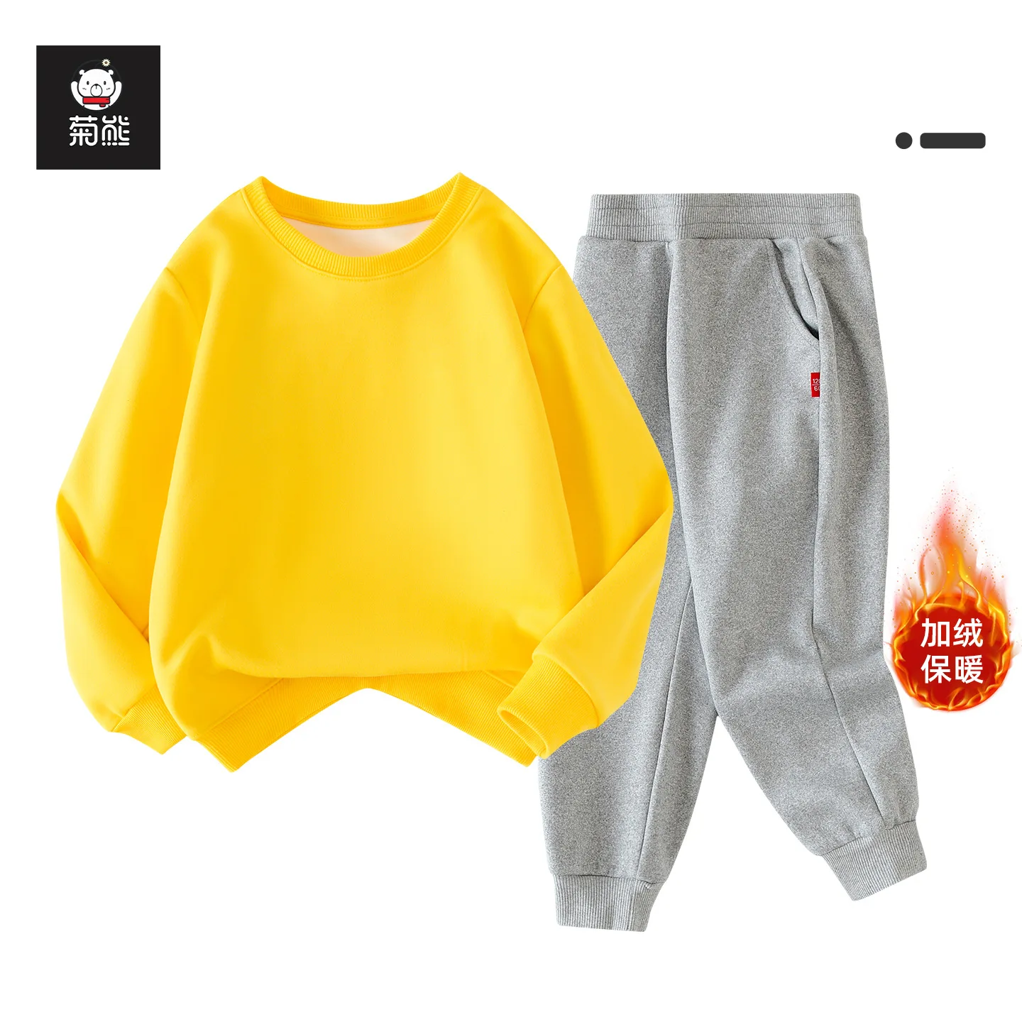 Boys Autumn Winter Fleece Warm Sweatshirt Set Girls Children Crew Neck Sportswear Baby Soft Stretchy School Kids Everyday Casual