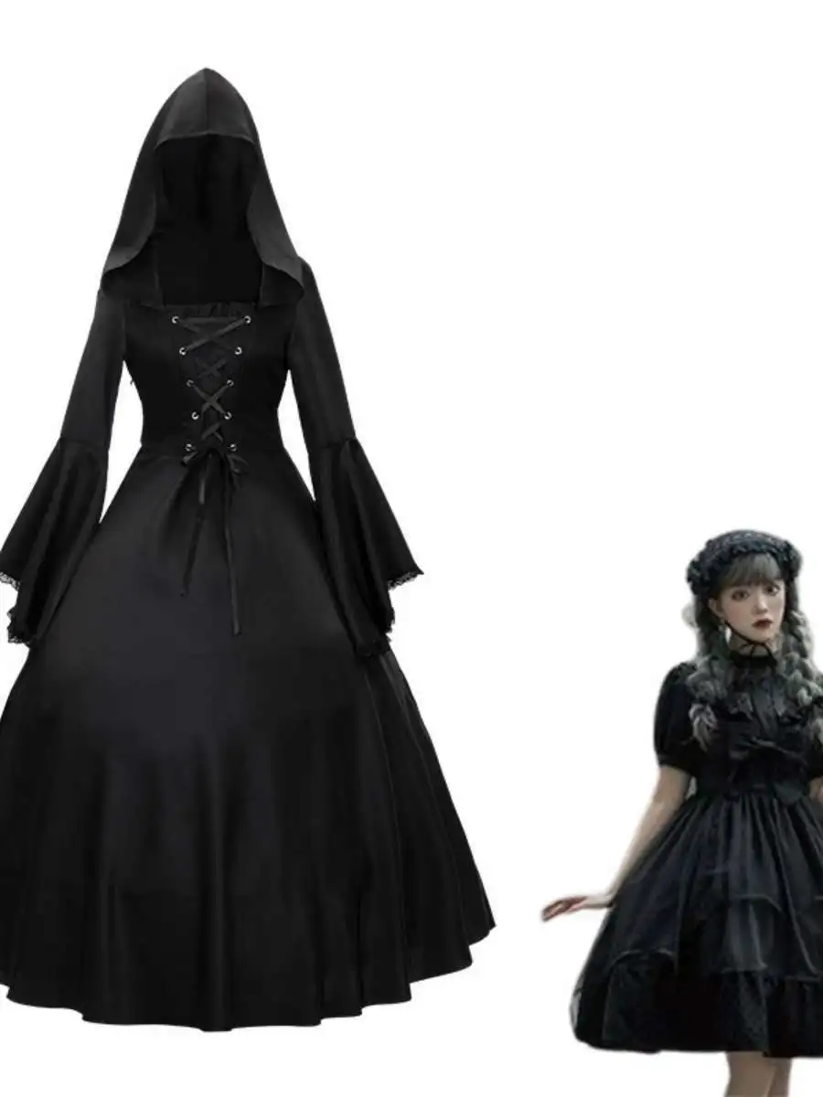 

Large Size Medieval loween Women's Dr with Flared Sves for Stage Performances And Parties Gothic Sle