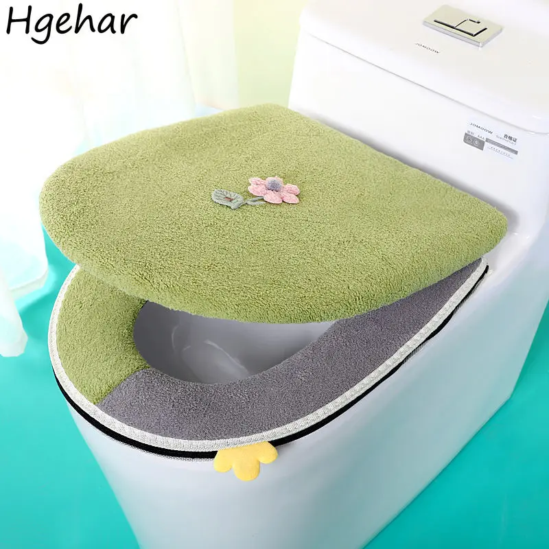 Winter Warm Toilet Seat Cover Cartoon Washable Bathroom Accessories Closestool Case Universal Portable Lid Cushion 2 Pcs