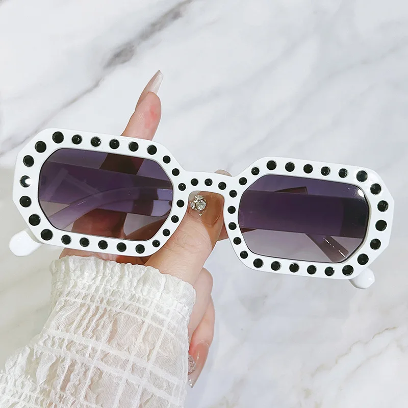 New inlaid diamond small frame sunglasses trend fashion sunglasses ladies retro street beat candy colour ins glasses